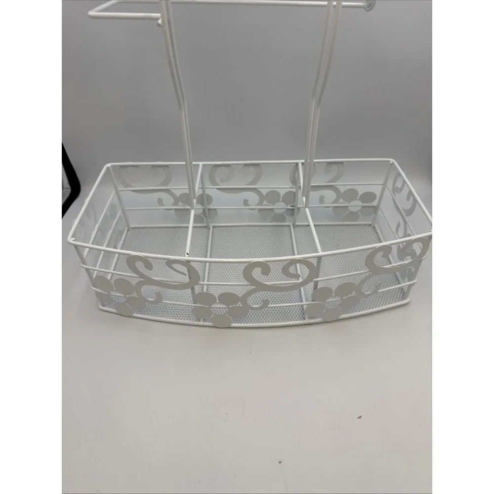 Wire Cooking Caddy White Wooden Handle (QVC?)  16.5